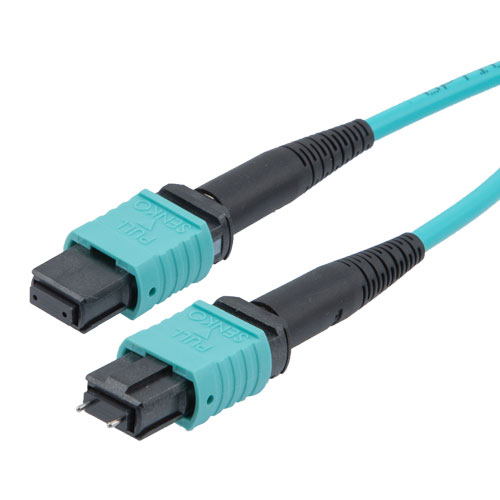 MPO w/ pins to MPO no pins, 24 Fiber, Type B, 10GB 50/125 OM3 MMF, OFNP, 10 Meter
