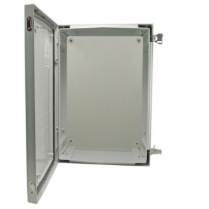 NBG241609-KIT01_500x500_View1.jpg 24x16x9 Inch Weatherproof NEMA 4X Enclosure with Blank Non-Metallic Mounting Plate
