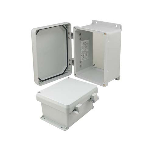 8x6x4 Inch UL® Listed Weatherproof NEMA 4X Enclosure, Non-Metal Mounting Plate, Non-Metallic Hinges