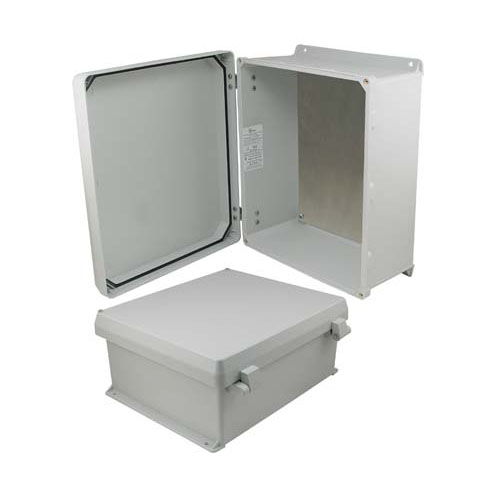 14x12x6" UL® Listed Weatherproof NEMA 4X Enclosure w/Aluminum Mount Plate, Non-Metallic Hinges