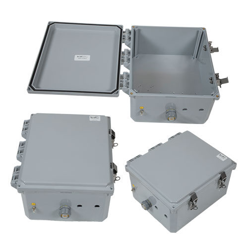 12x10x06 Polycarbonate Weatherproof Outdoor IP66 NEMA 4X Enclosure, Modified Base Drilled Mount Dark Gray