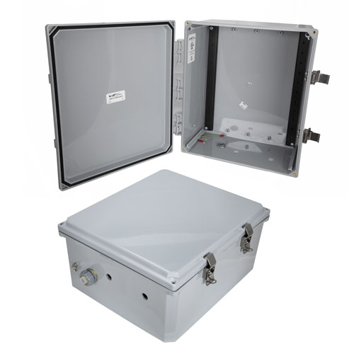 14x12x06 Polycarbonate Weatherproof Outdoor NEMA 4X Enclosure, DIN Rail Mount Dark Gray