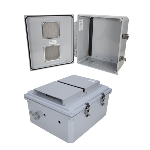 14x12x06 Polycarbonate Weatherproof NEMA 3R Enclosure,Modified Base DIN Rail Mount Vented Dark Gray
