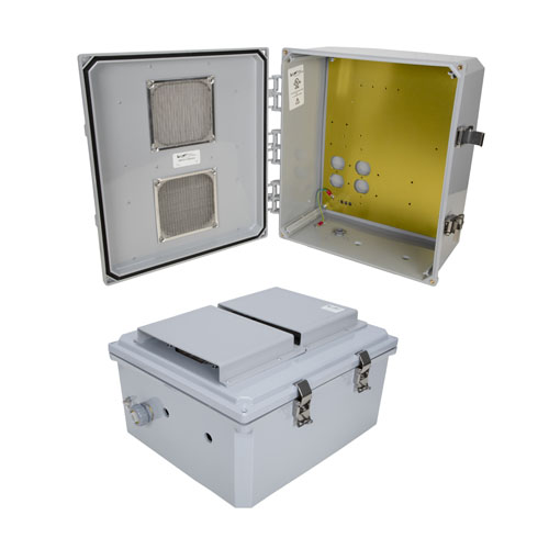 14x12x06 Polycarbonate Weatherproof NEMA 3R Enclosure, Modified Base Drilled Mount Vented Dark Gray