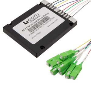 Passive DWDM, Cassette Demux, 4 channel, Starting at channel 40, 100GHz spacing, 900um 1m fiber, SC-APC w/ Pass & upgrade port