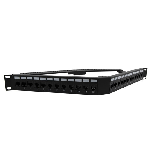 1.75"x19" (1U) 24 Port Category 6 Feed-Thru Coupler V-Panel with Cable Manager