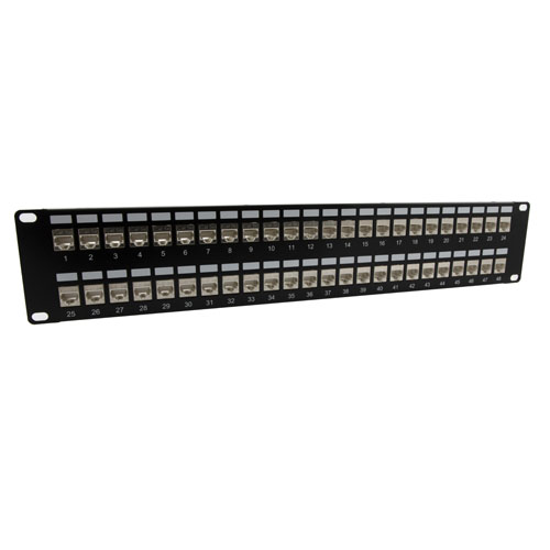 3.5"x19" (2U) 48 Port Low Profile Category 5e Shielded Feed-Thru Mini-Coupler panel w/Cable Manager