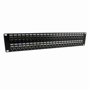 PR35-SC6A-48-CM_500x500_View1-3.jpg 3.5"x19" (2U) 48 Port Category 6a Shielded Feed-Thru Coupler panel with Cable Manager