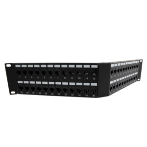 PR35V-C6A-48-CM_500x500_View1.jpg 3.5"x19" (2U) 48 Port Category 6a Feed-Thru Coupler V-Panel with Cable Manager