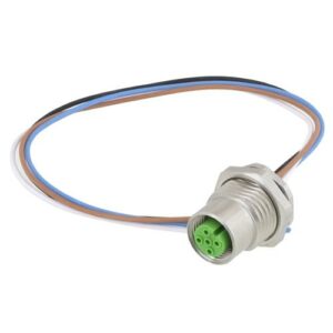 M12 4 Pin A Code Female Receptacle, IP67 Rated, Front Mounting Style with 0.2m Leads