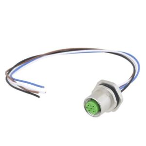 M12 4 Pin A Code Female Receptacle, IP67 Rated, Rear Mounting Style with 0.2m Leads