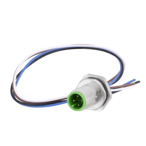 M12 4 Pin A Code Male Receptacle, IP67 Rated, Rear Mounting Style with 0.2m Leads