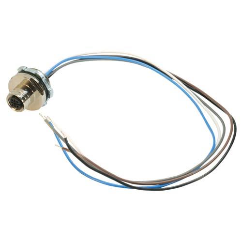 M12 4 Position A Code Female Receptacle, IP69K Rated, Rear Mounting Style with 0.3m Leads