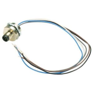 M12 4 Position A Code Male Receptacle, IP69K Rated, Rear Mounting Style with 0.3m Leads