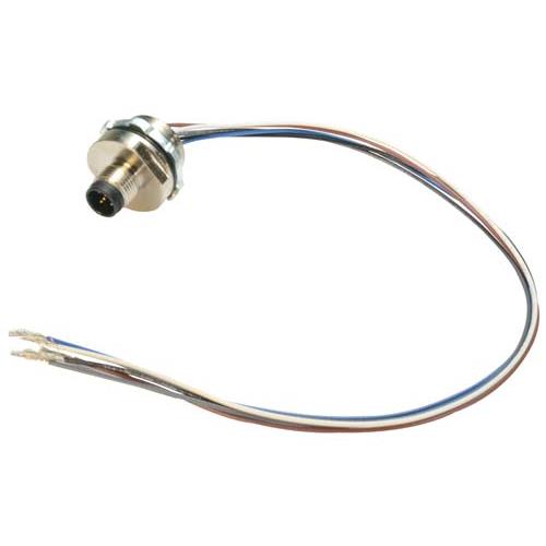 M12 5 Position A Code Male Receptacle, IP69K Rated, Rear Mounting Style with 0.3m Leads