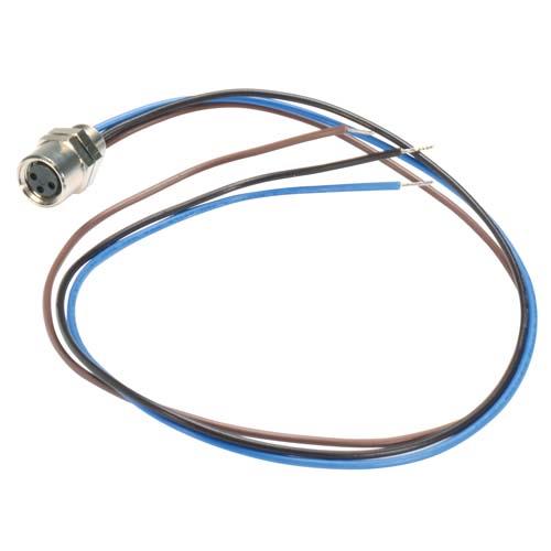 M8 3 Pole Female Receptacle, Rear Mounting Style with 0.3m Leads