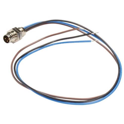 M8 3 Pole Male Receptacle, Rear Mounting Style with 0.3m Leads