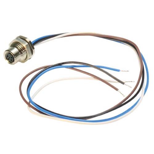M8 4 Pole Female Receptacle, Front Mounting Style with 0.3m Leads