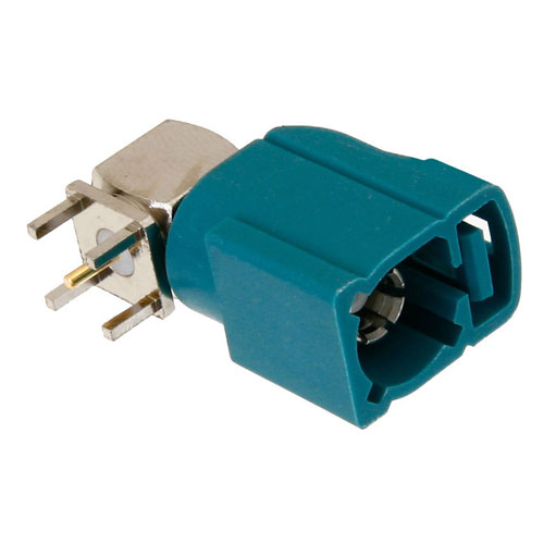 FAKRA Jack Right Angle Connector Solder Attachment Thru Hole PCB, Water Blue Color