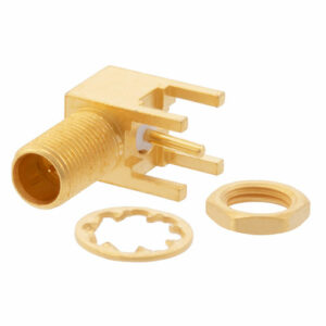 RP MCX Jack Right Angle Bulkhead Connector Solder Attachment Thru Hole PCB, .177 inch D Hole