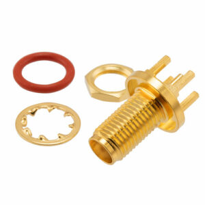 RF PCB Connector, SMA, Female,  Up to 18 GHz, Through Hole, Straight, Gold Finish, Bulkhead, IP67 rated